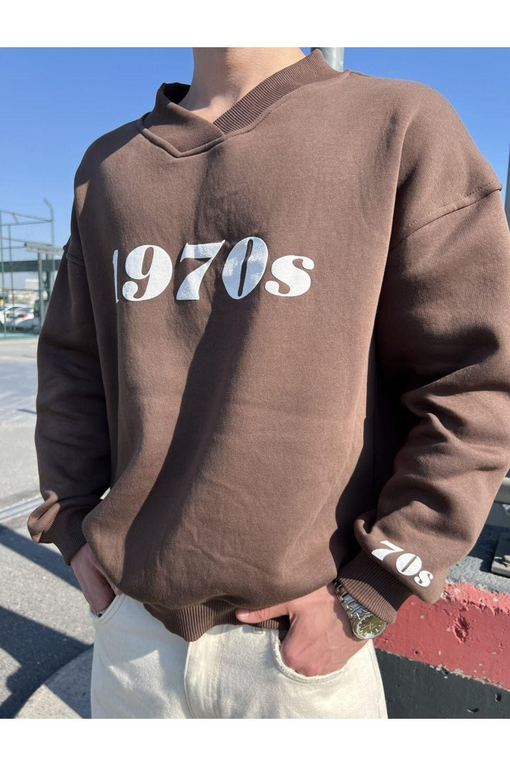 1970s Kahve Oversize Unisex Sweatshirt