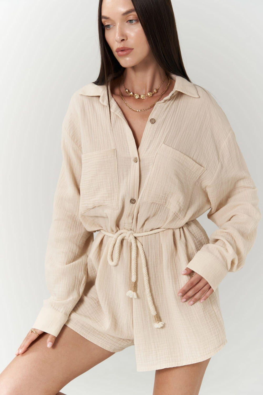 Anetta Bej Müslin Kısa Tulum