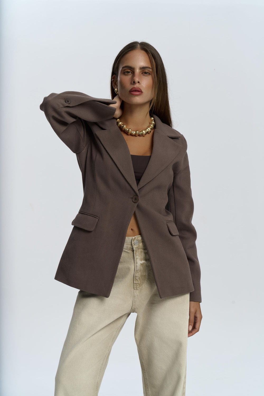 Anisah Belden Oturmalı Kahve Blazer