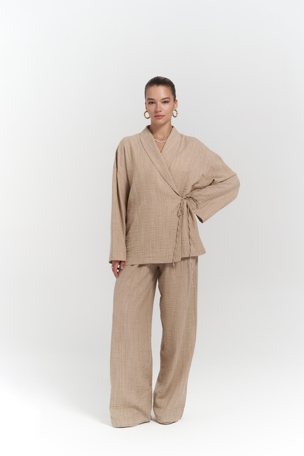 Anya Bej Kimono Pantolon Takım