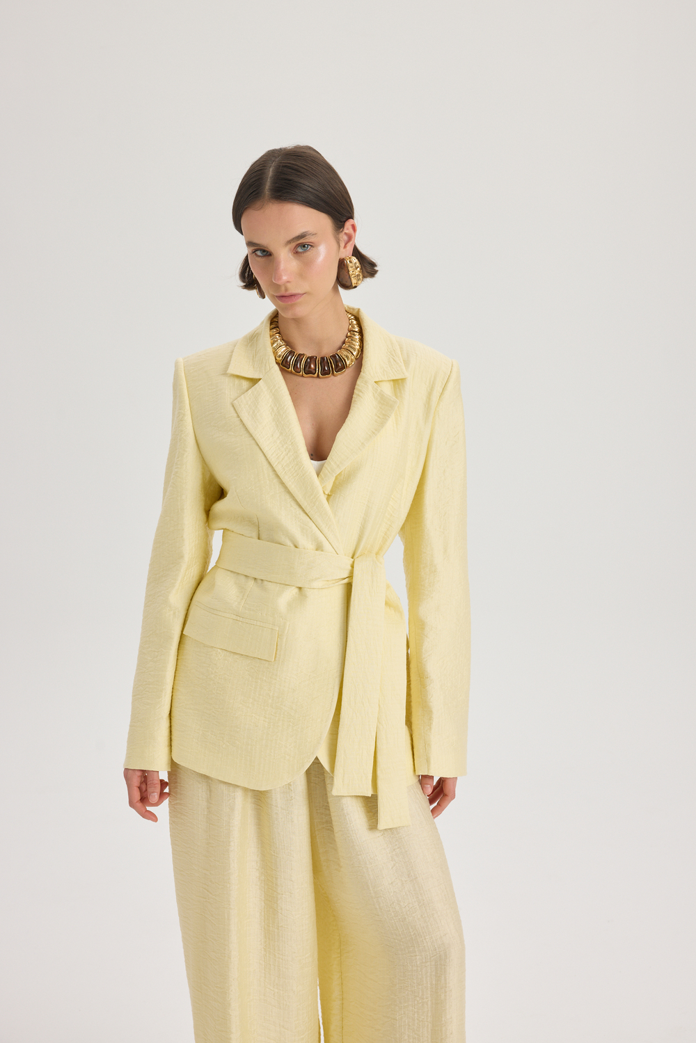 Arisa Kemer Detay Sarı Blazer Ceket 