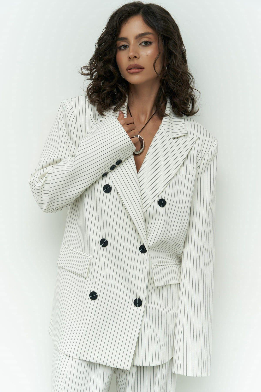 Bianda Çizgili Ekru Blazer