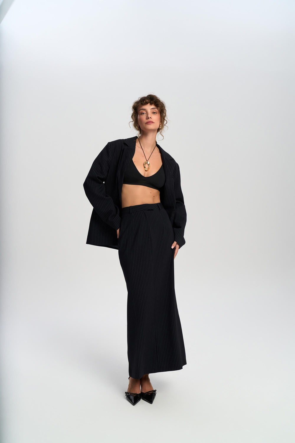 Bruno Çizgili Lacivert Etek