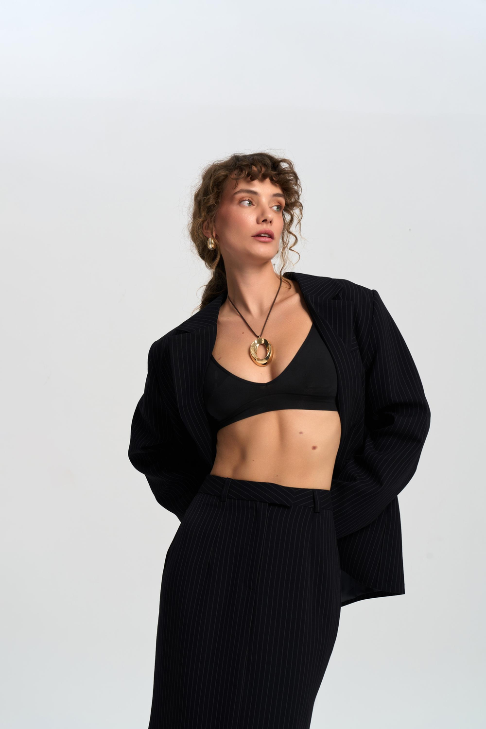 Bruno Çizgili Siyah Blazer