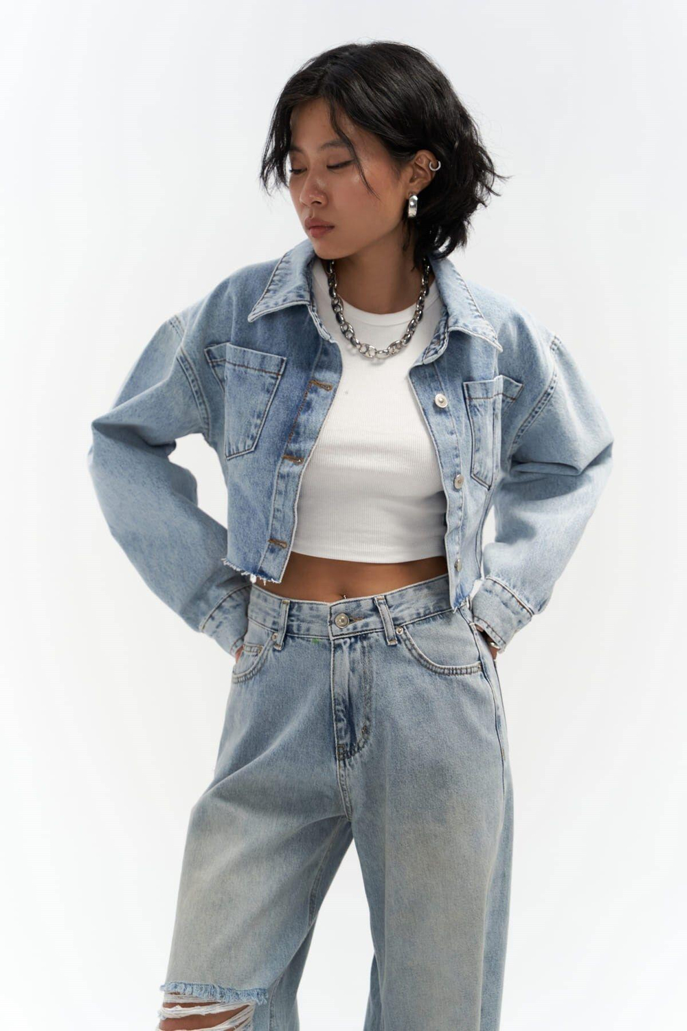 Darcey Açık Mavi Kısa Jean Ceket