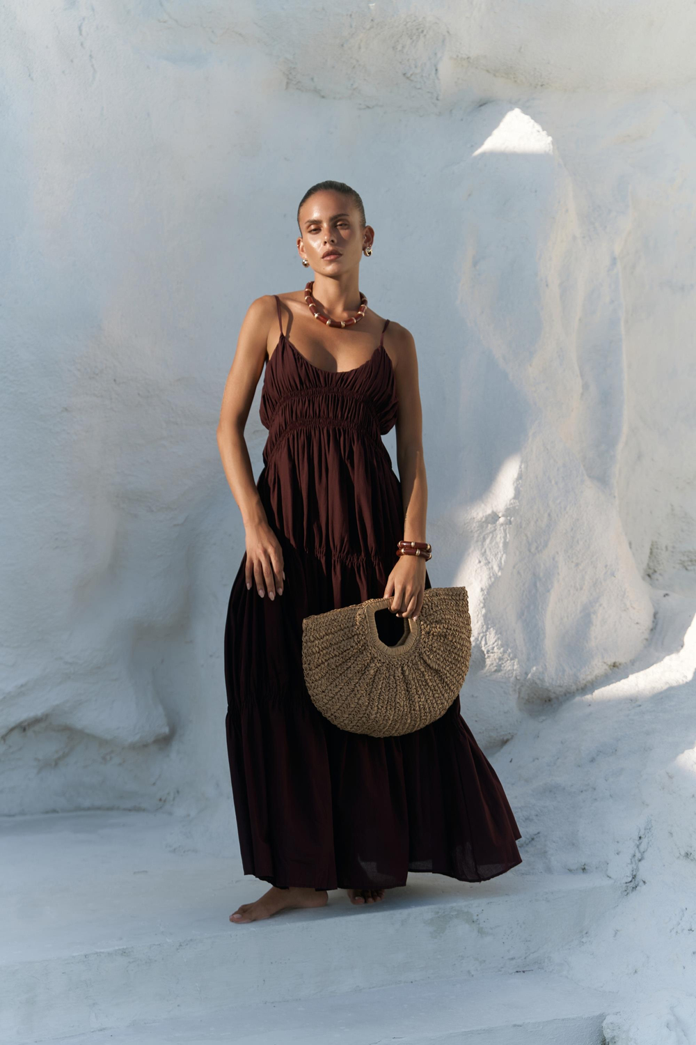 Dozza Askılı Bordo Uzun Elbise