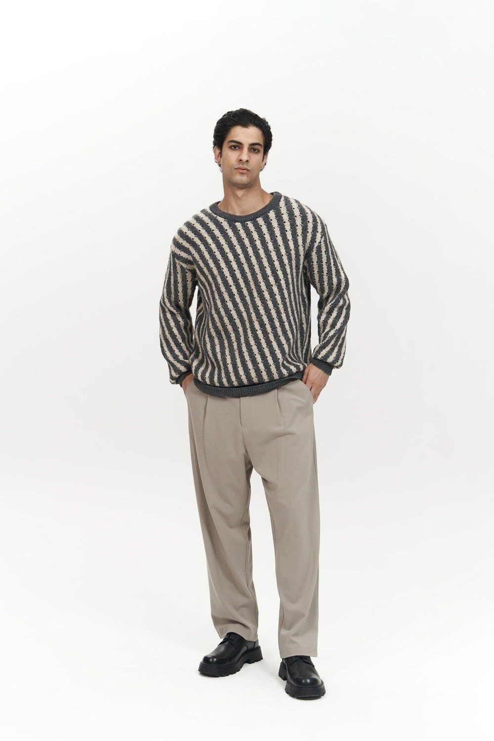 Elijah Şeritli Antrasit Erkek Triko Kazak