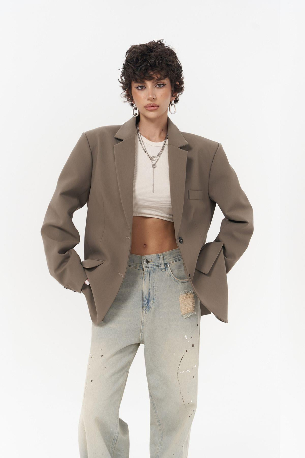 Emma Dikiş Detay Haki Blazer