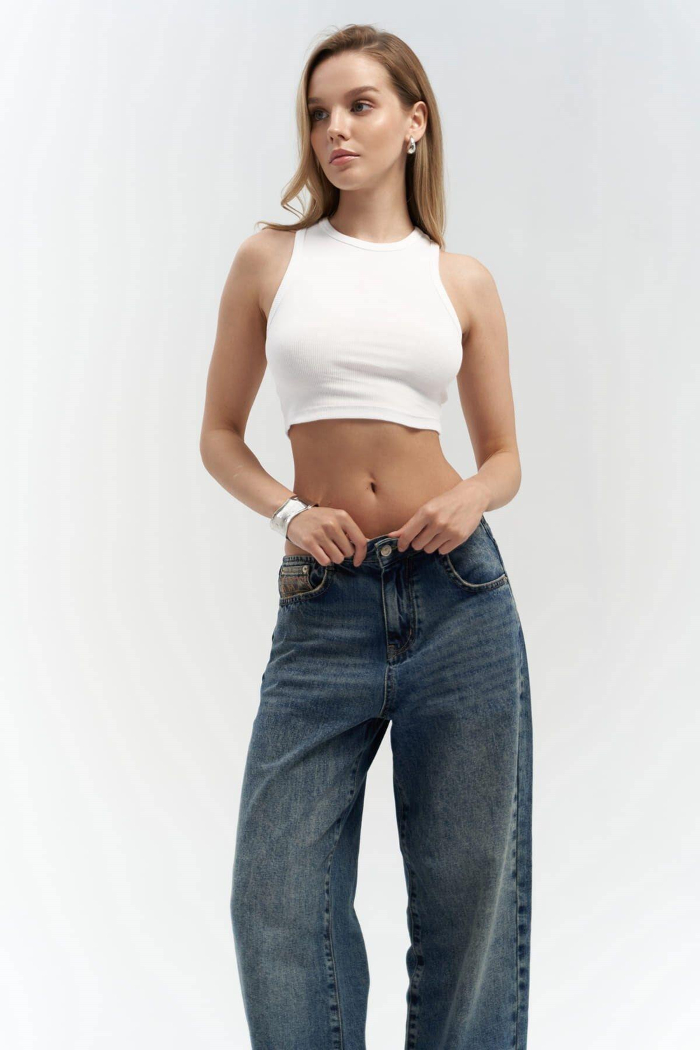 Fleur Fitilli Halter Yaka Beyaz Crop