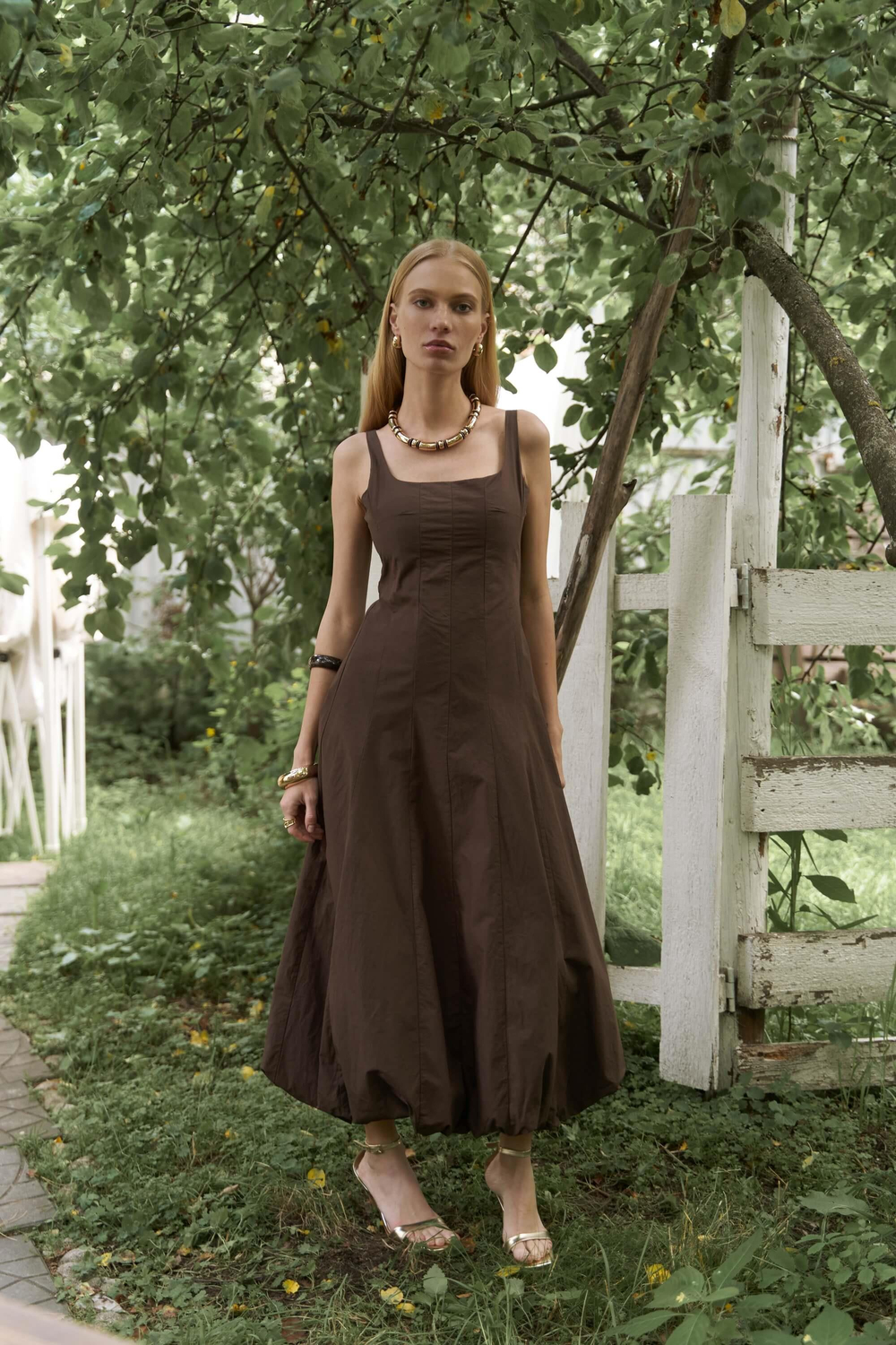 Garda Uzun Kahve Balon Elbise