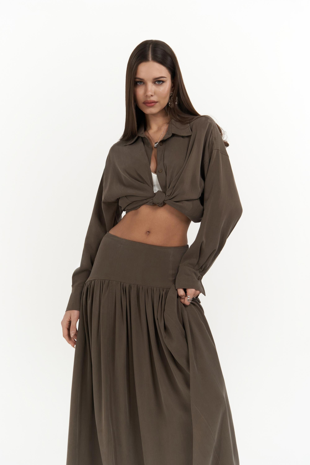 Ginevra Kahve Gömlek Etek Takım