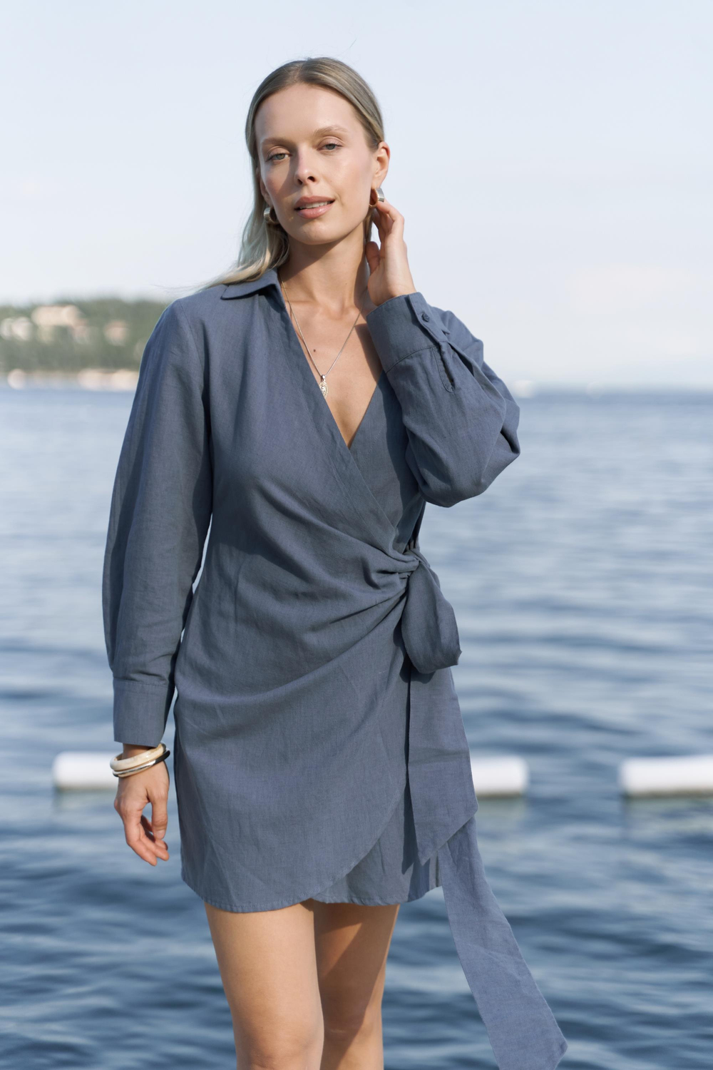 Gormelia Bağlamalı İndigo Elbise