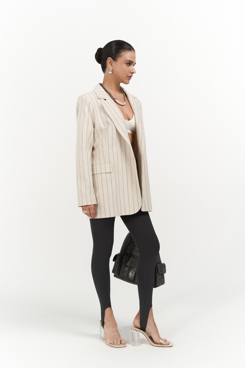 Juba Füme Çizgili Bej Basic Blazer