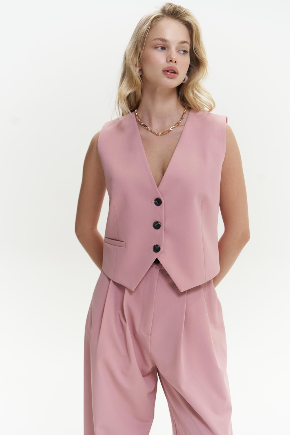 Kaylee Pembe Üçgen Detay Kısa Yelek