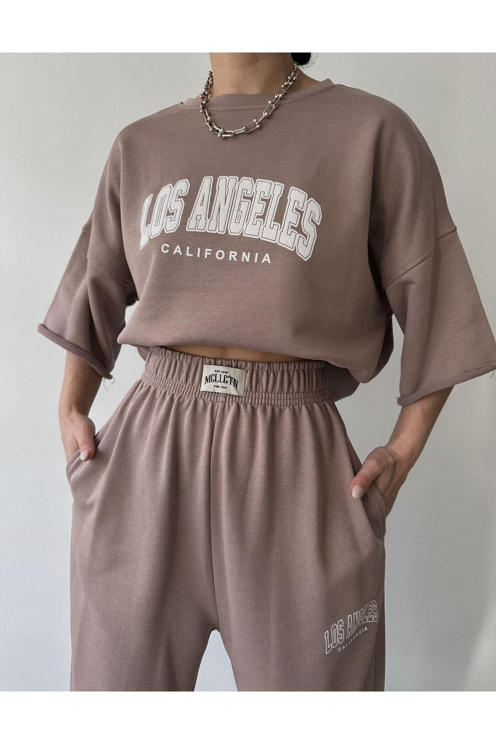Los Angeles Boz Gri T-shirt Eşofman Takım