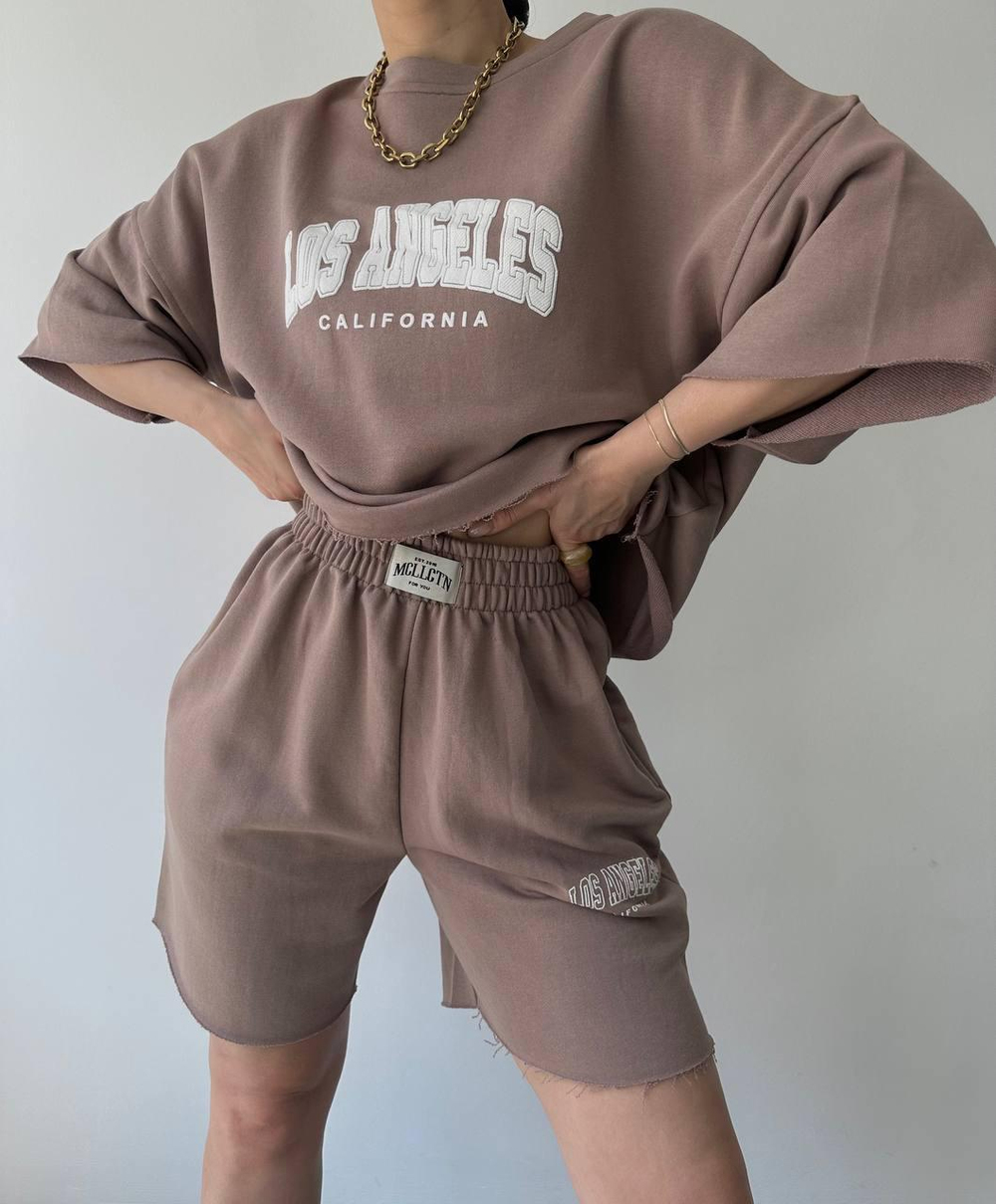Los Angeles Şort-T-Shirt Takım - BOZ GRI
