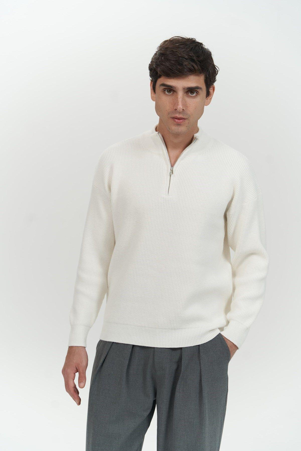 Mathis Ekru Balıkçı Yaka Erkek Triko Kazak