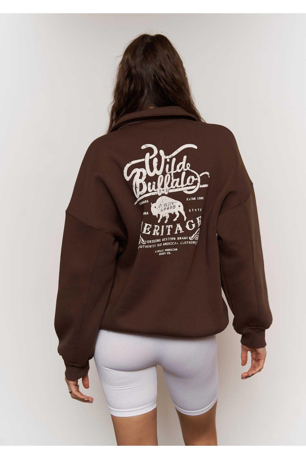 Mcllctn Wild Bufallo Kahve Unisex Oversize Sweatshirt