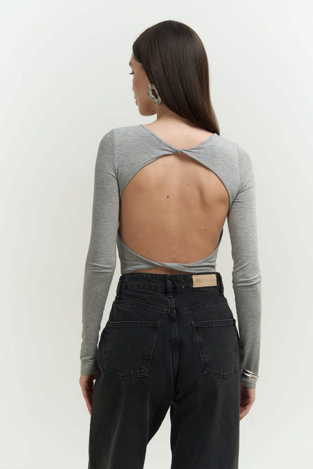 Mita Sırt Dekolteli Gri Bluz