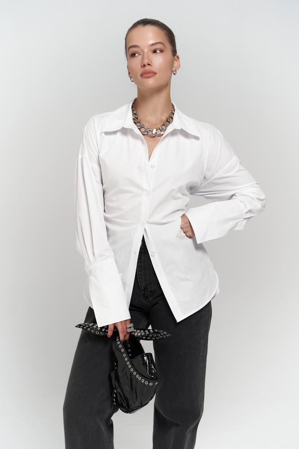 Novers İp Detay Beyaz Gömlek