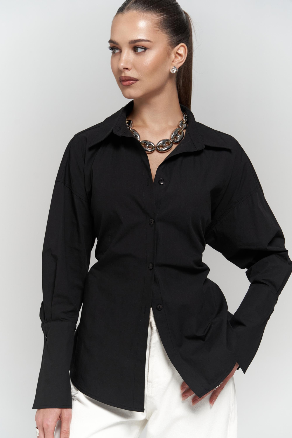 Novers İp Detay Siyah Gömlek