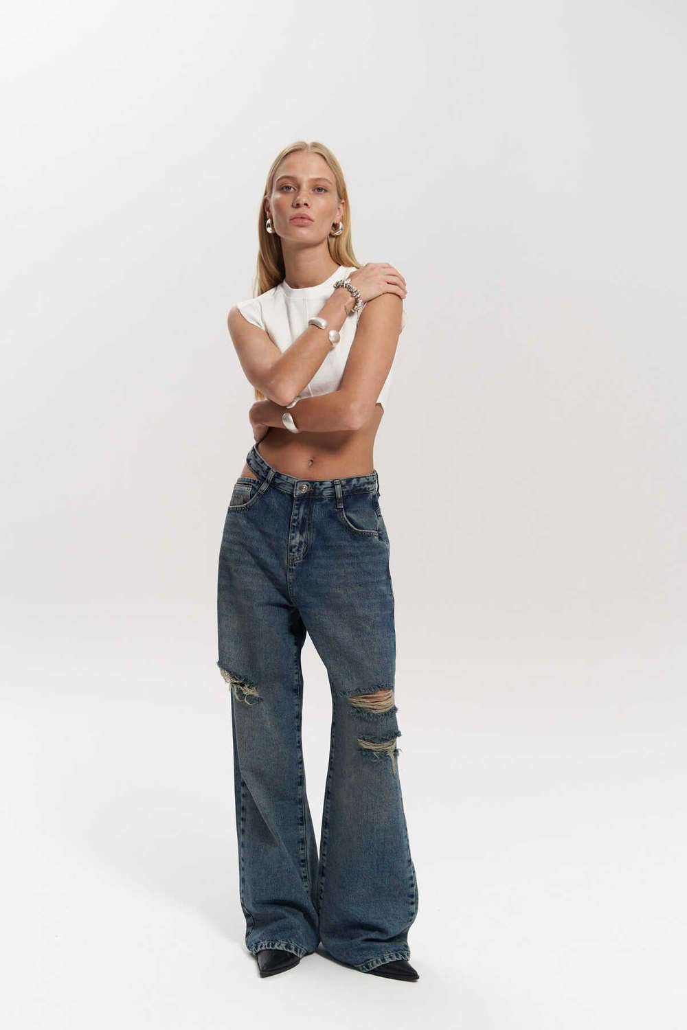 Oldwin Mavi Vintage Baskı Detay Jean Pantolon