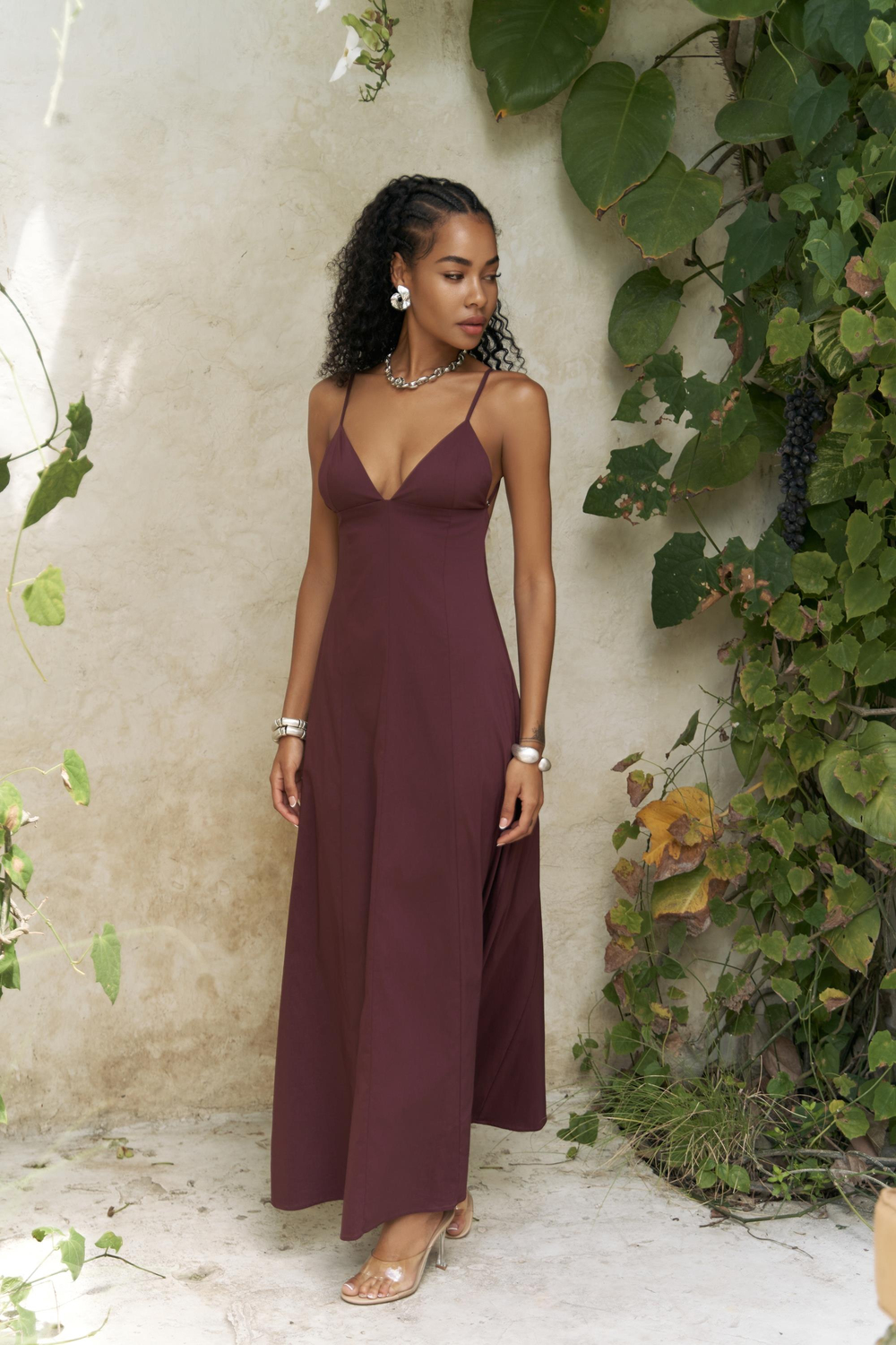 Onella Askılı Bordo Uzun Elbise