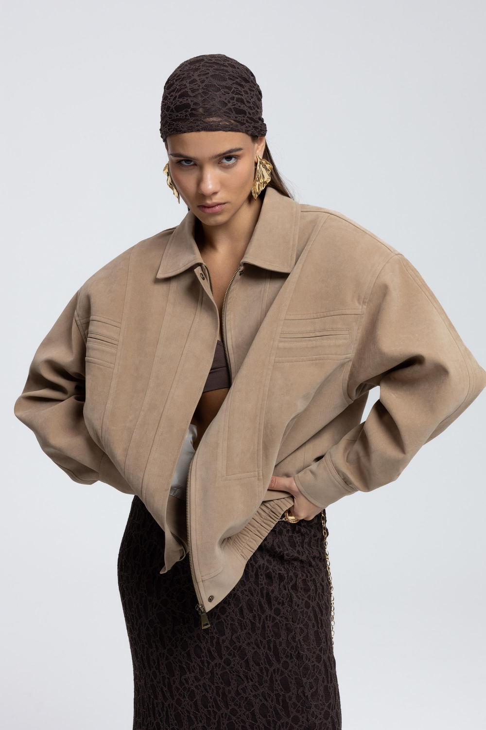 Osea Unisex Koyu Bej Bomber Ceket