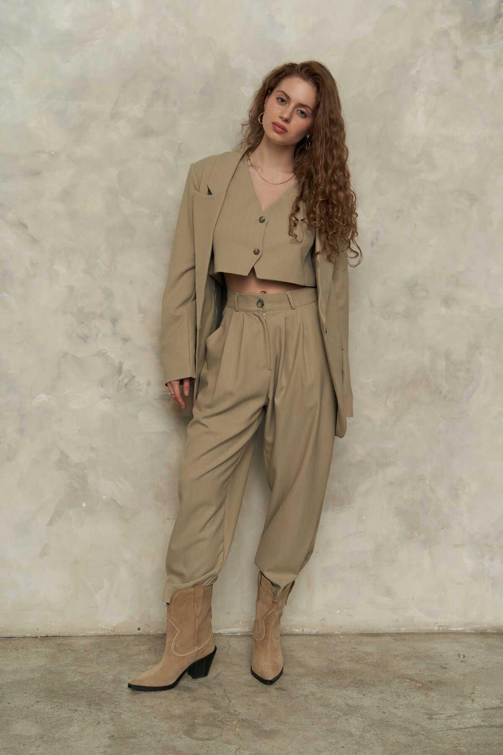Polly Olive Green Üçlü Ceket Takım