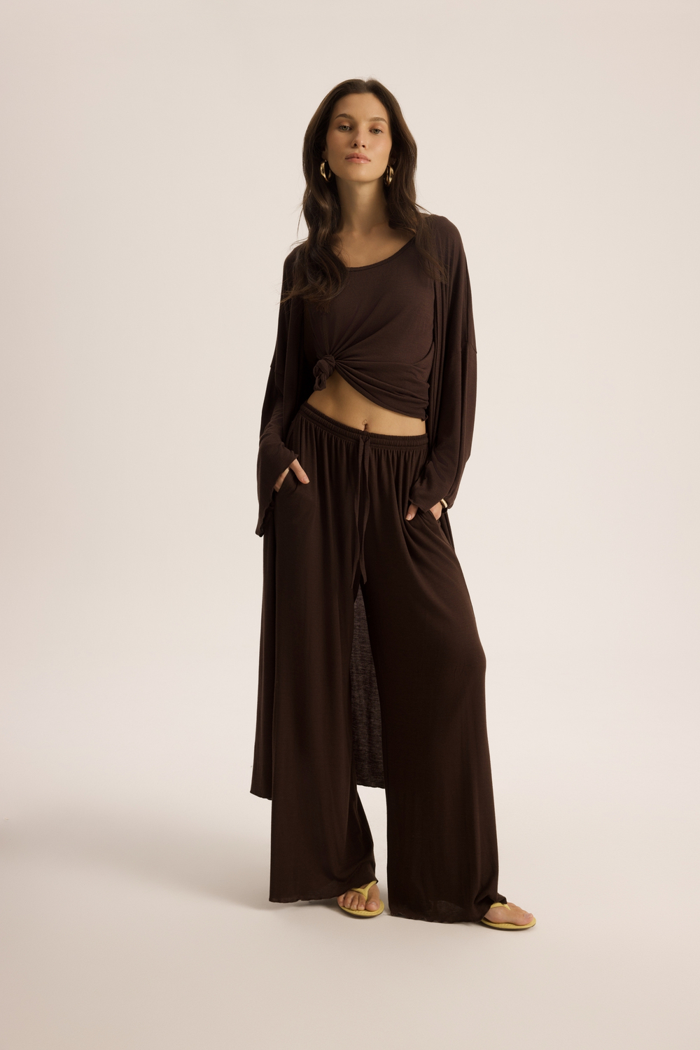 Raina Kahve Kimono Basic Üçlü Takım