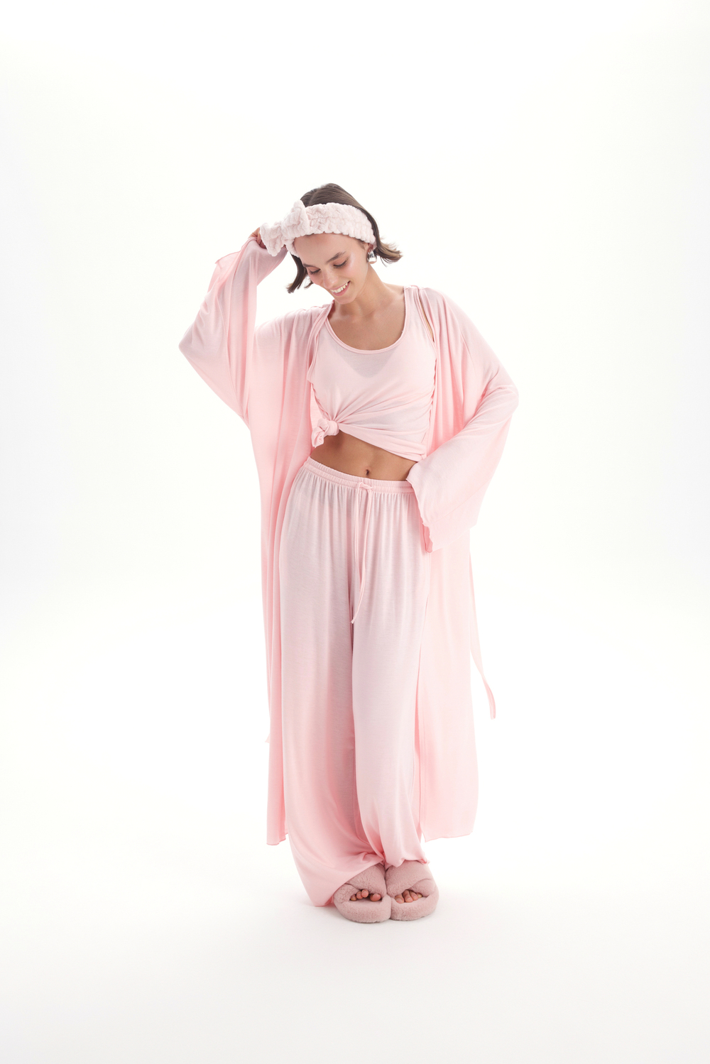 Raina Pembe Kimono Basic Üçlü Takım