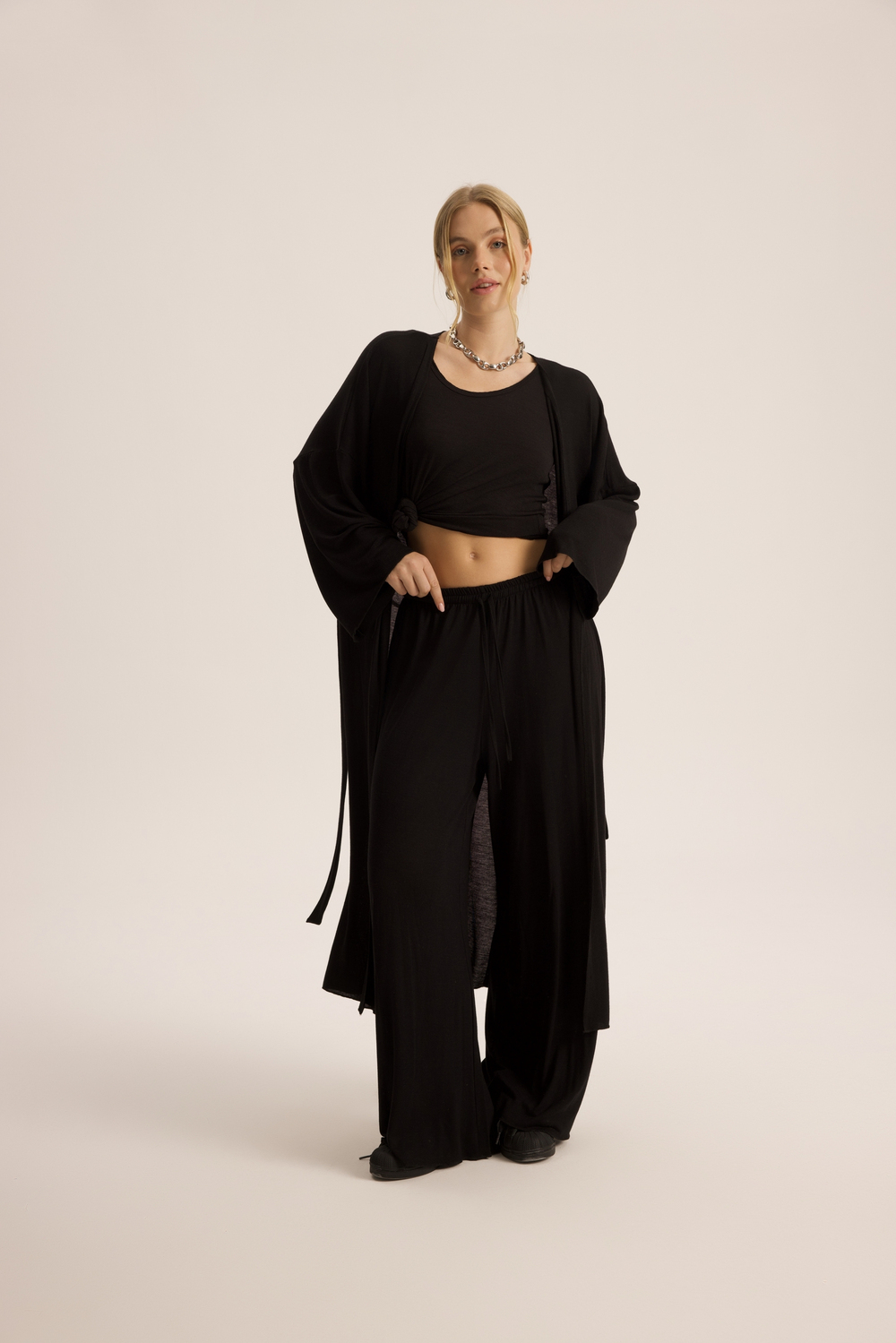 Raina Siyah Kimono Basic Üçlü Takım