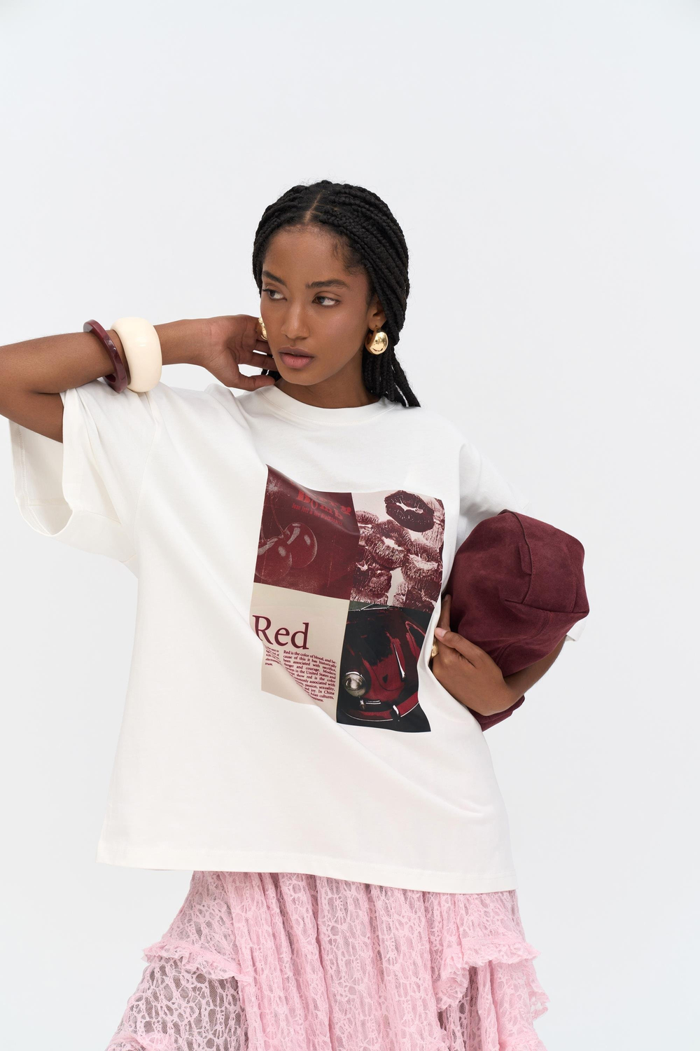 Red Bloom Oversize Beyaz T-Shirt