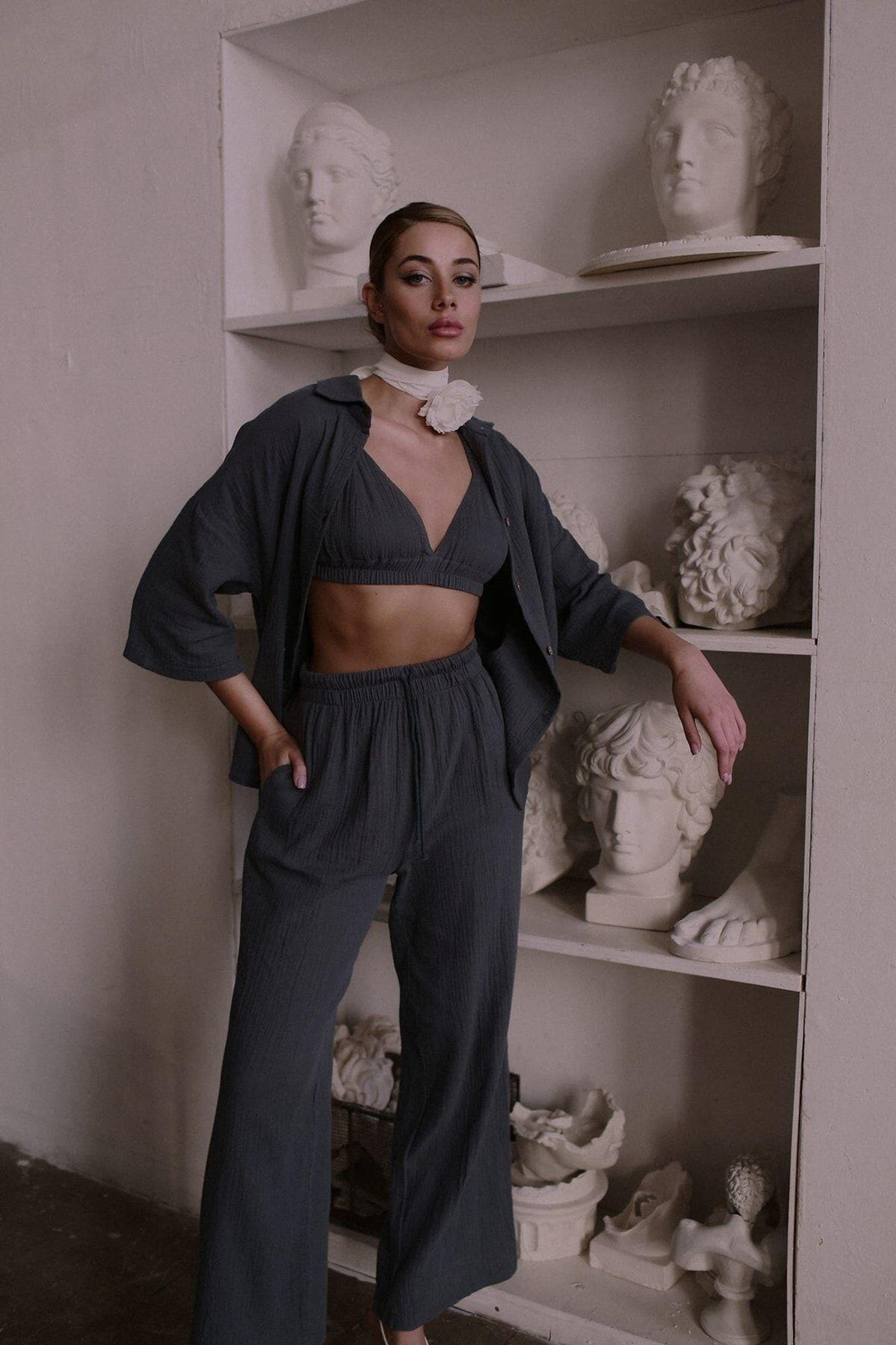 Reyna Antrasit Müslin Üçlü Takım