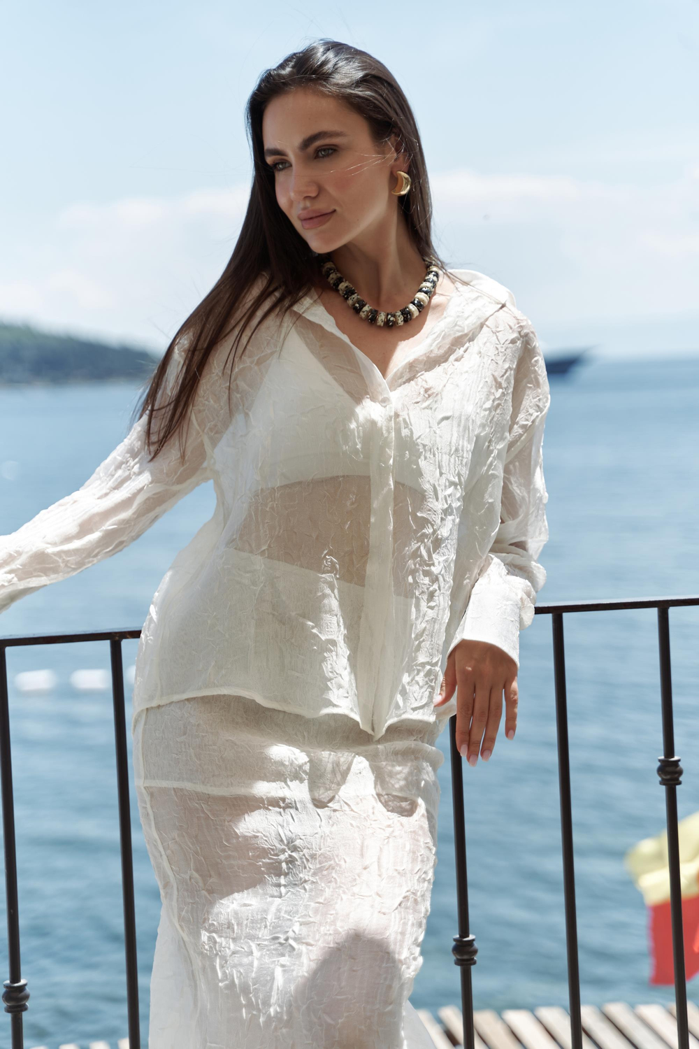 Sorcha Ekru Transparan Gömlek Etek Takım