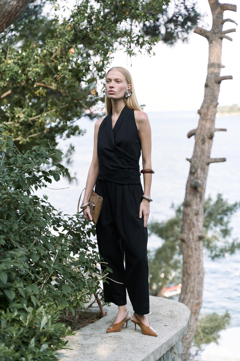 Struana Kruvaze Siyah Crop Pantolon Takım