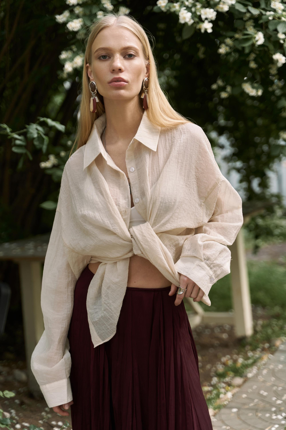 Syaritta Oversize Bej Transparan Gömlek