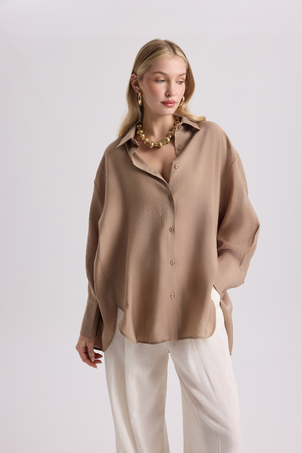 Zaria Açık Vizon Oversize Gömlek