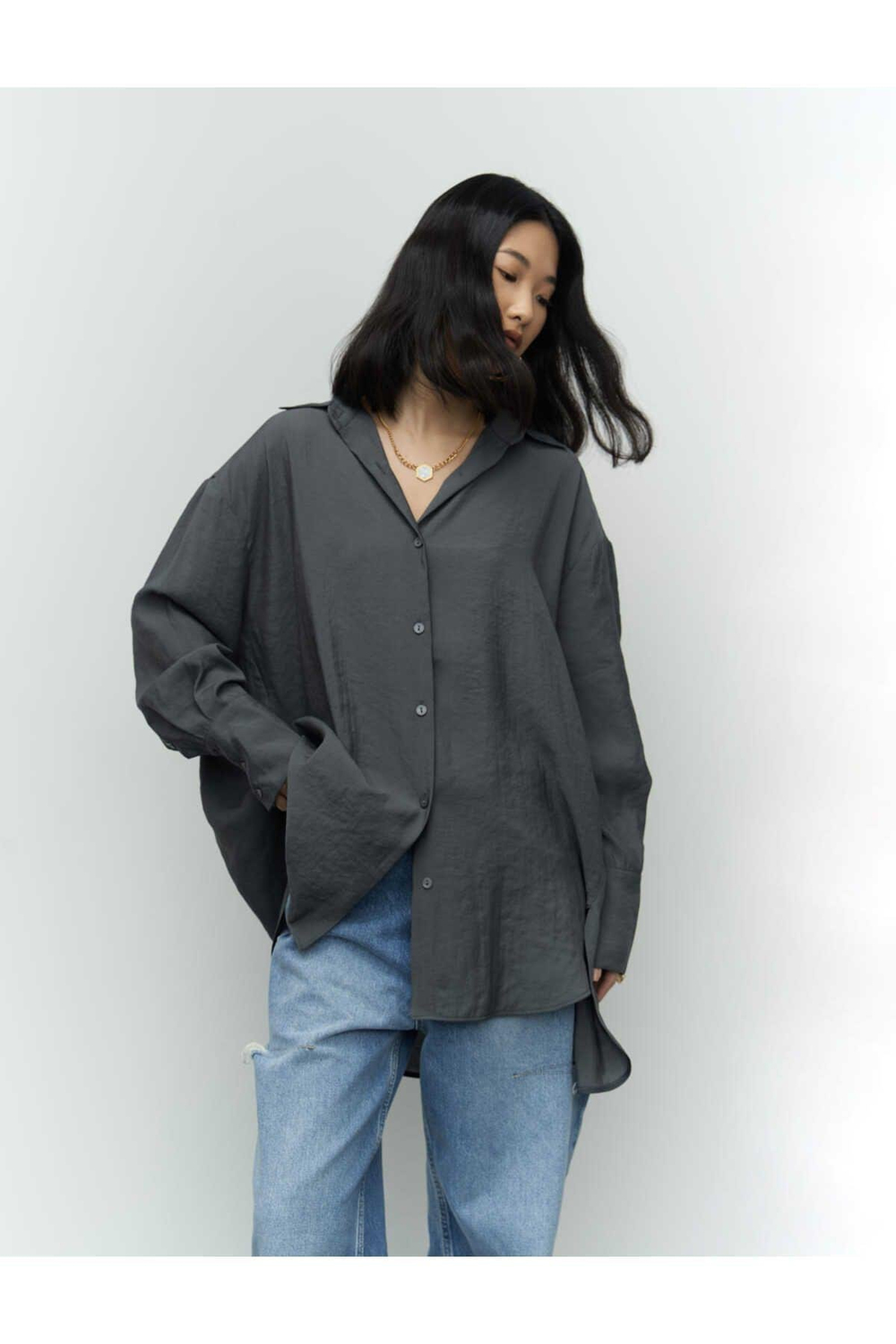 Zaria Antrasit Oversize Gömlek