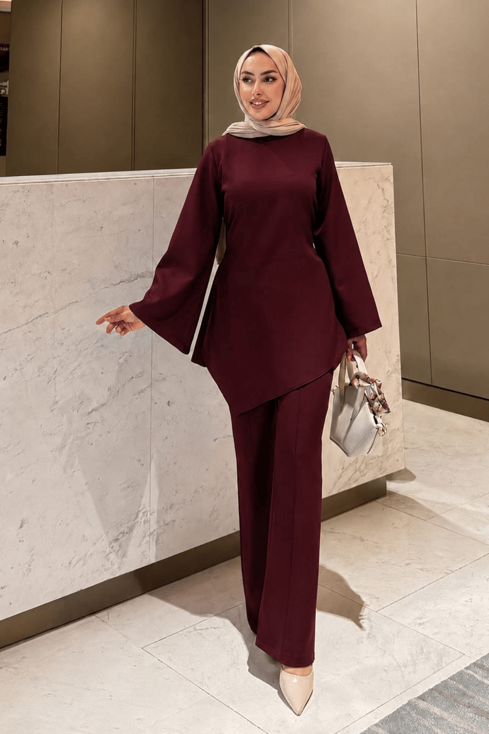Helin Tesettür Takım Bordo