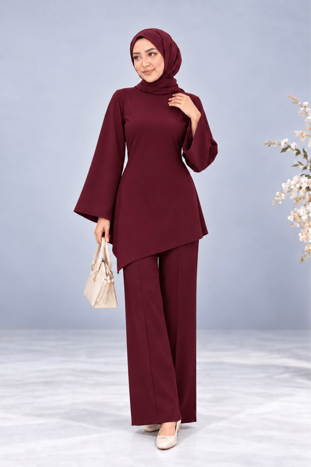 Helin Tesettür Takım Bordo