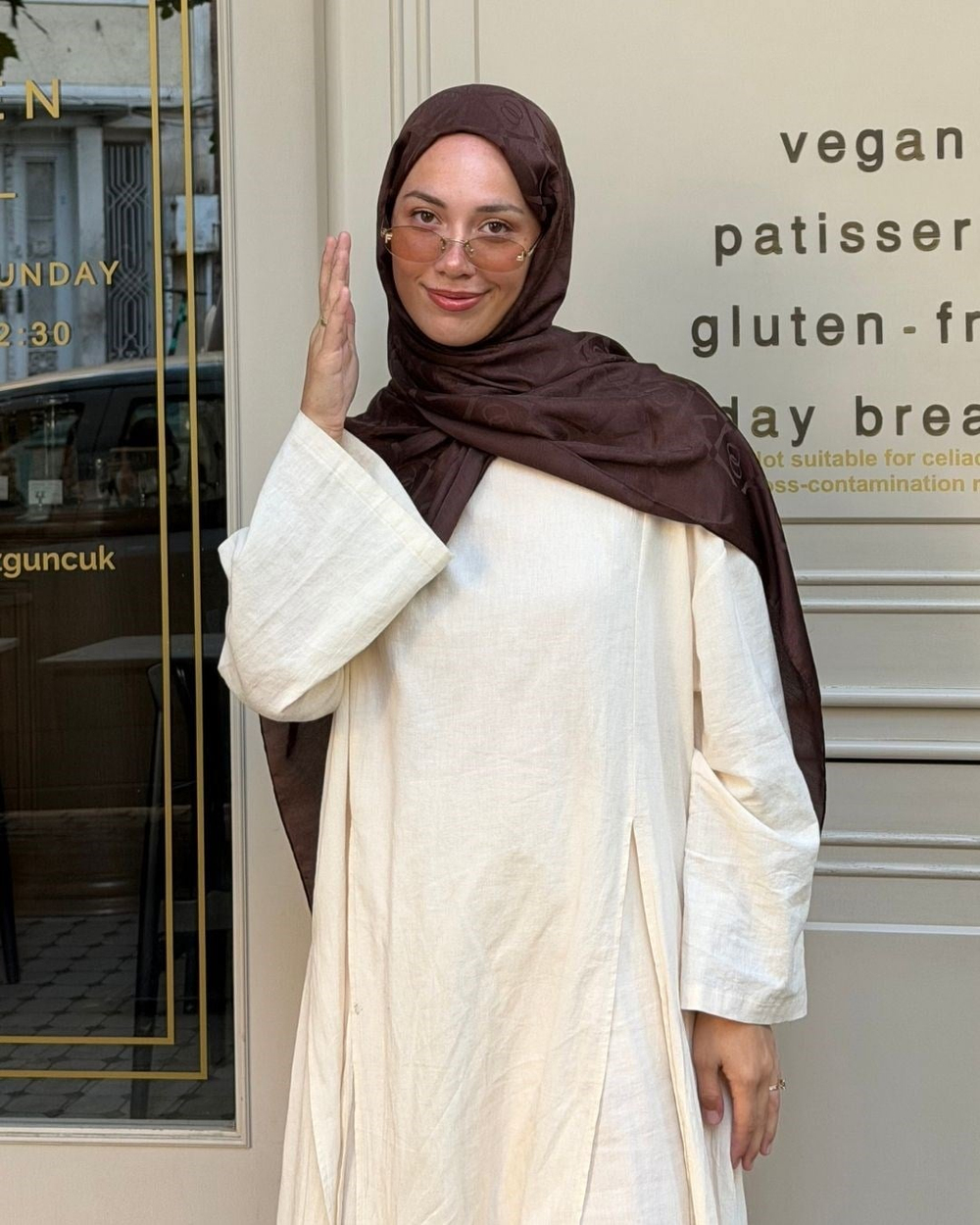 Acı Kahve Imannoor Armoni Desen Pamuk Jakar Şal