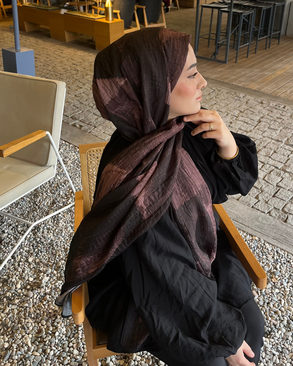 Acı Kahve Karan Desenli Müslin Şal
