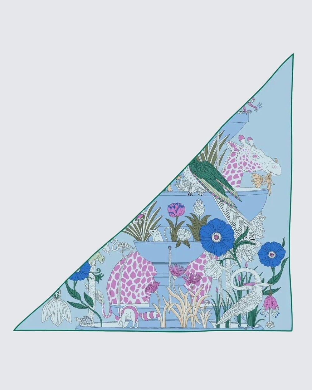 Açık Mavi & Saks - Botanik Çeşme Desenli Kaşmir Omuz Şalı