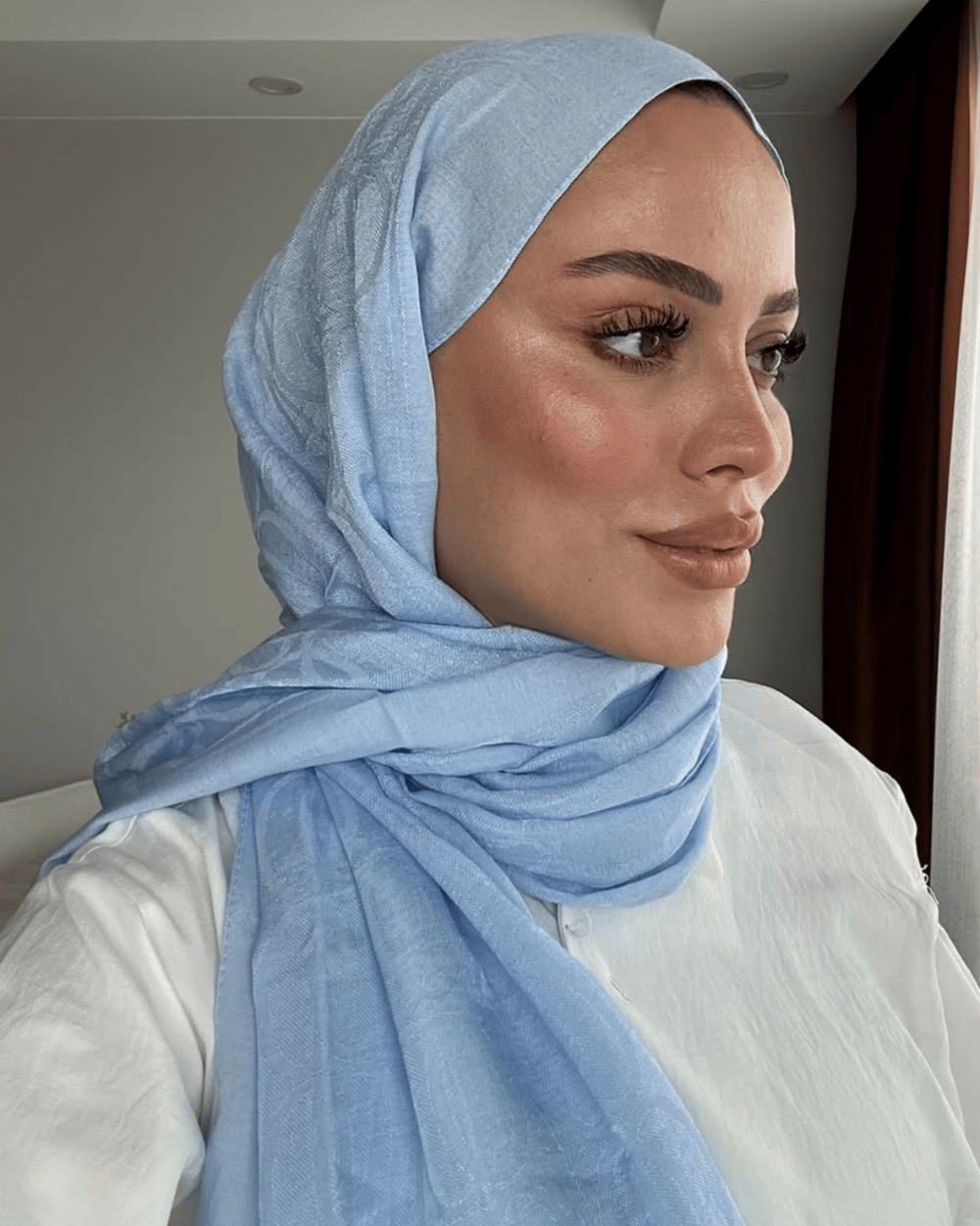 Bebe Mavi Imannoor Aura Desen Pamuk Jakar Şal