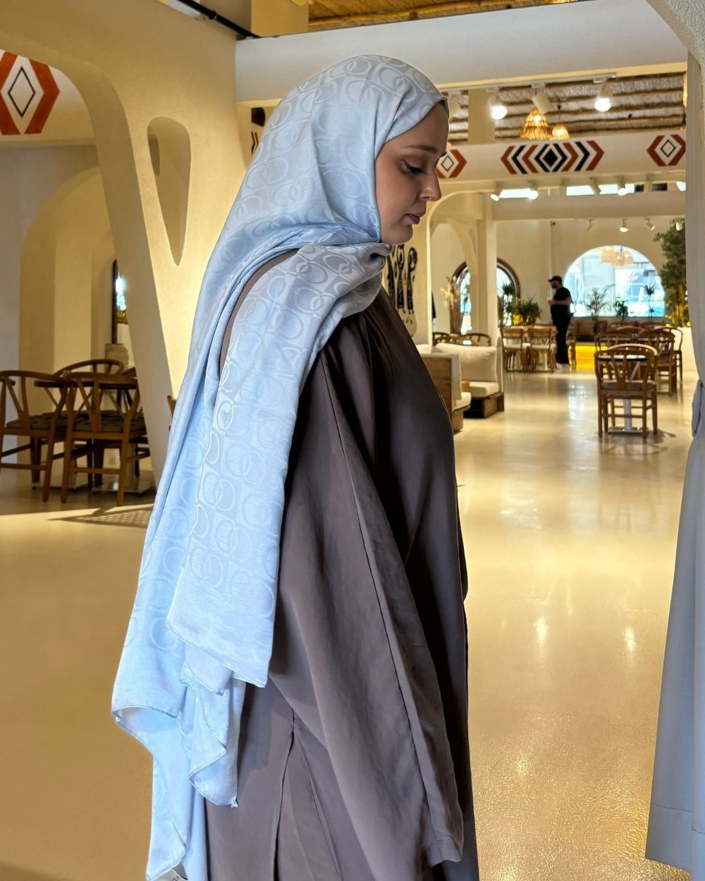Bebe Mavi Imannoor Küçük Dama Desen Pamuk Jakar Şal
