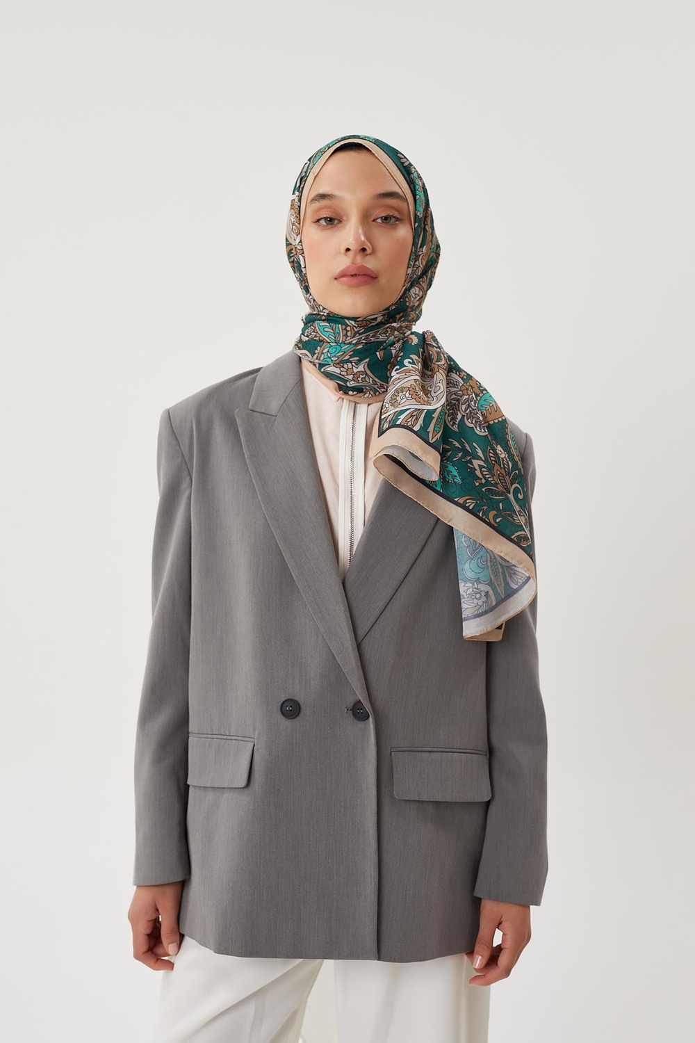 Bej & Haki Retro Desen Şal