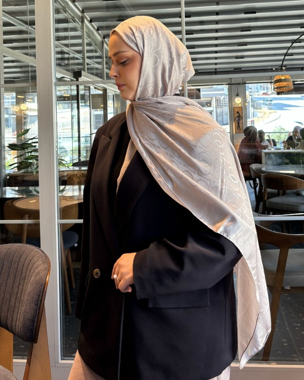 Bej Imannoor Ester Desen Pamuk Jakar Şal