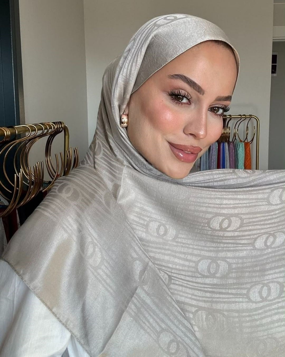 Bej Imannoor Serena Desen Pamuk Jakar Şal