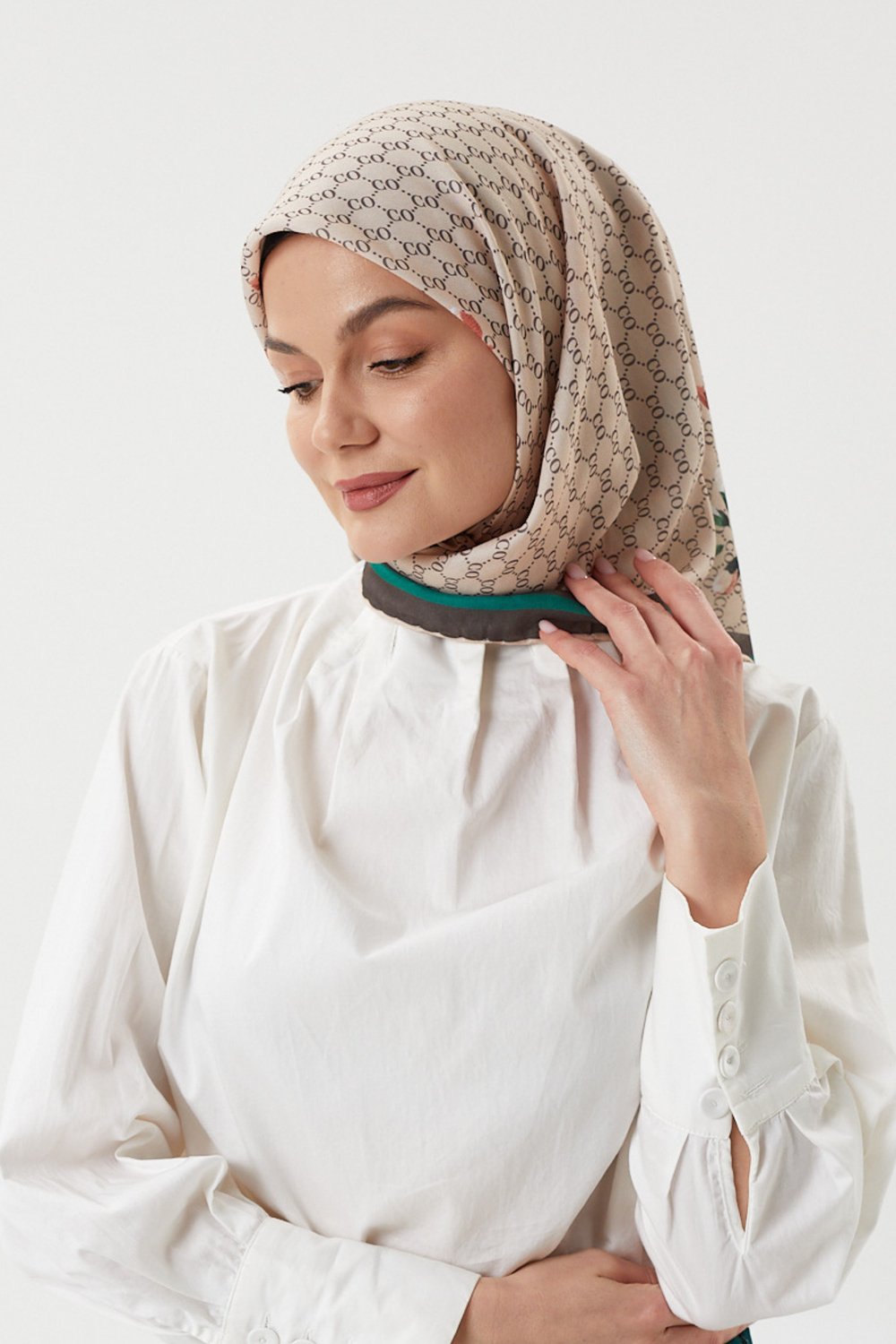 Bej - Rose Pamuk Eşarp